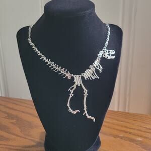 T-Rex silver tone bib statement necklace